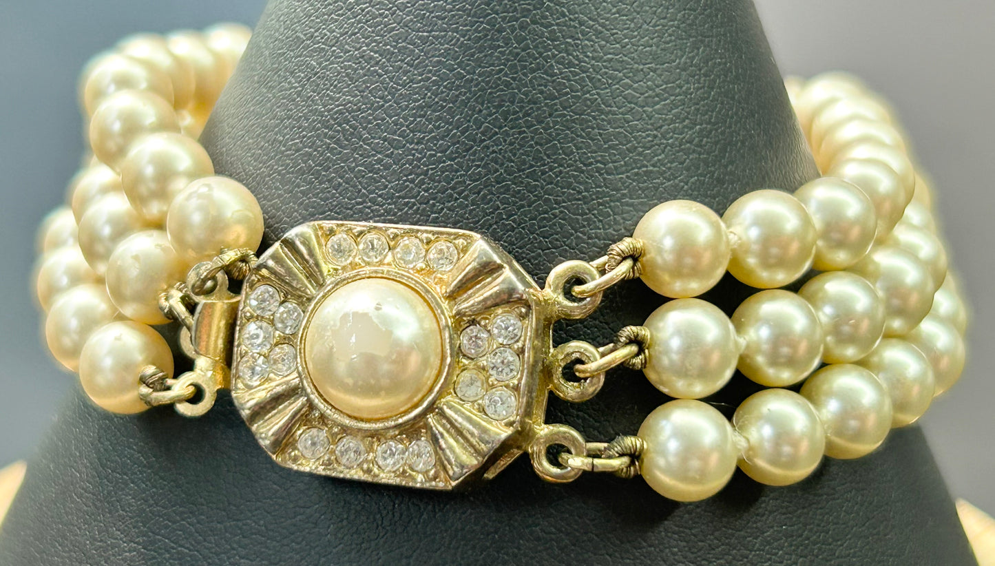 Sterling Silver Vermeil Faux Pearl Bracelet