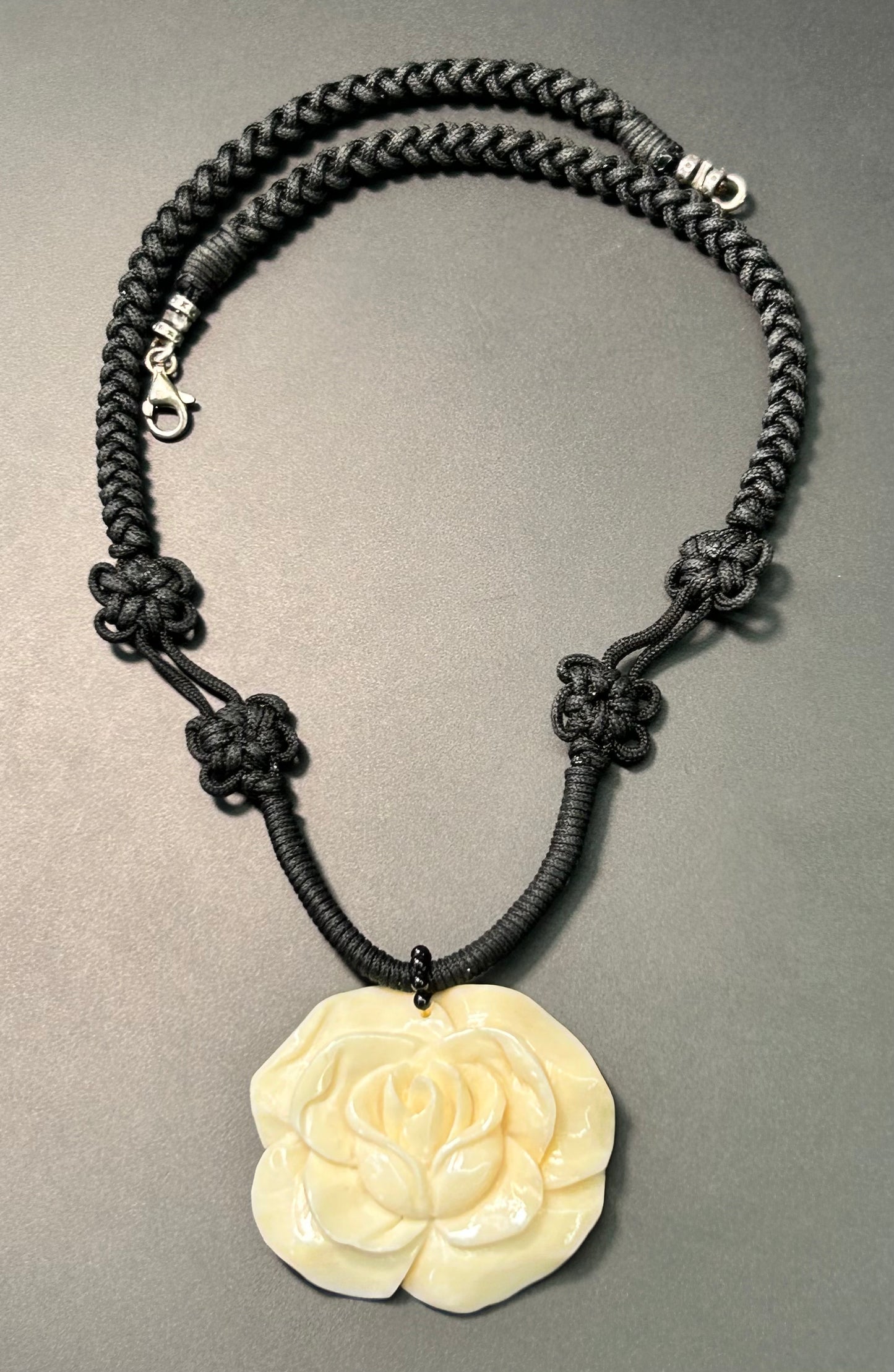 Sterling Silver Carved Bone Necklace