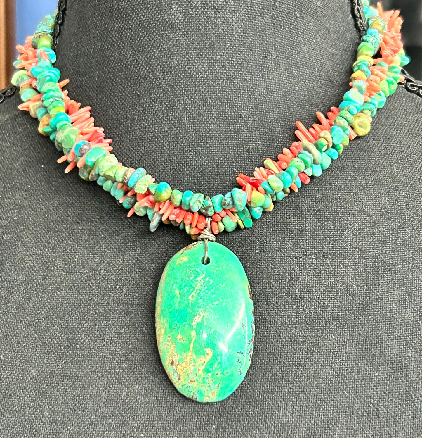 Sterling Silver Turquoise & Coral Necklace