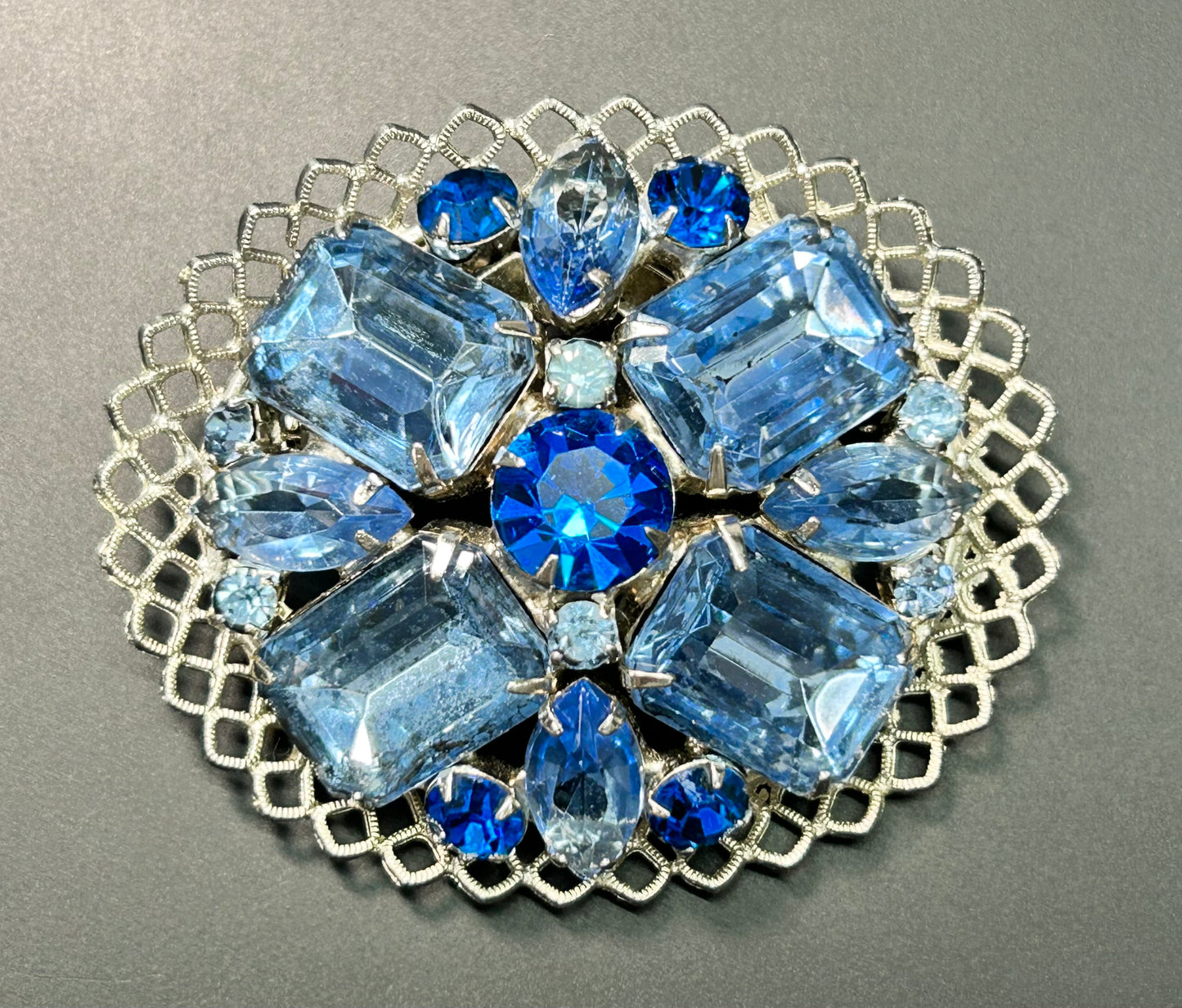 Vintage Blue Rhinestone Brooch