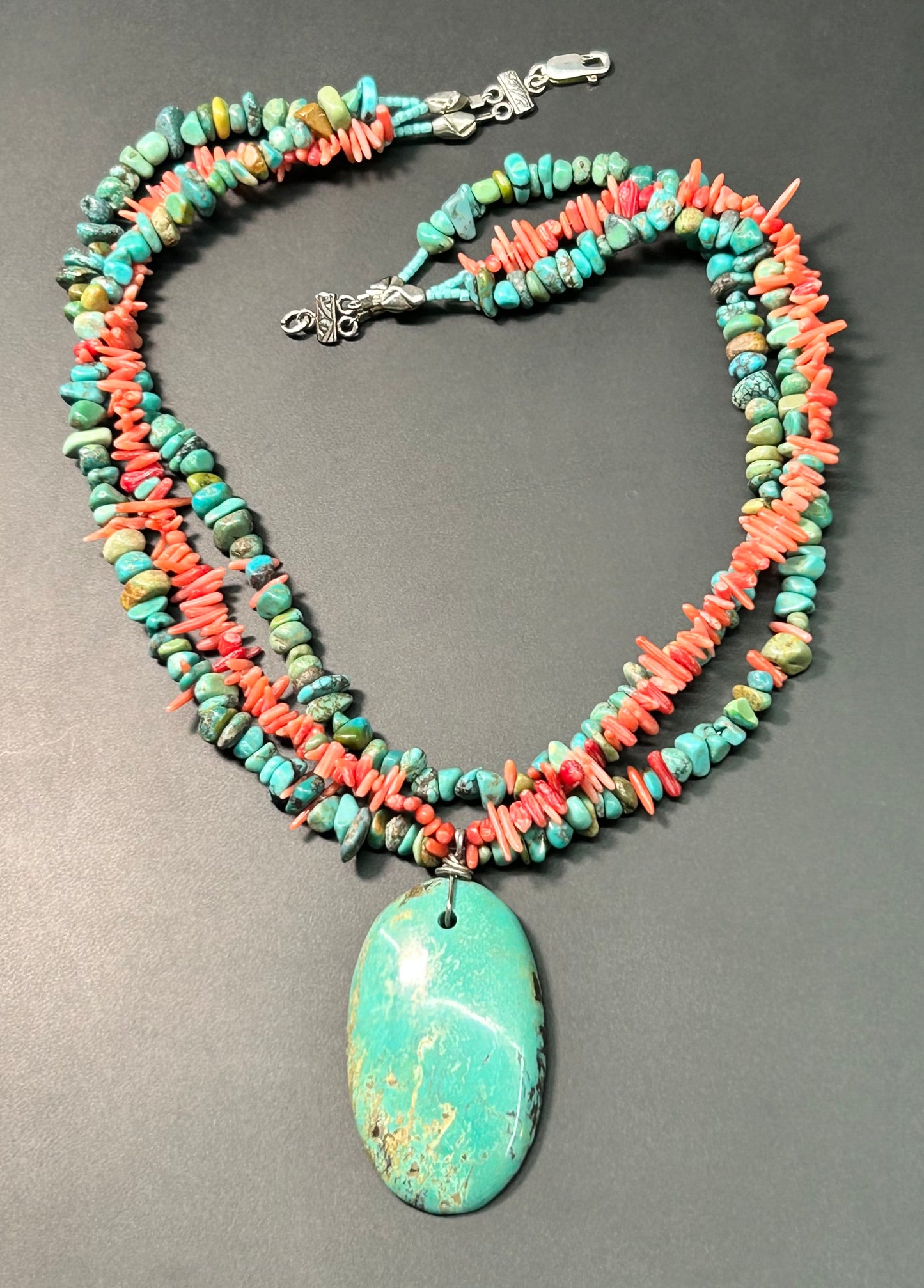 Sterling Silver Turquoise & Coral Necklace