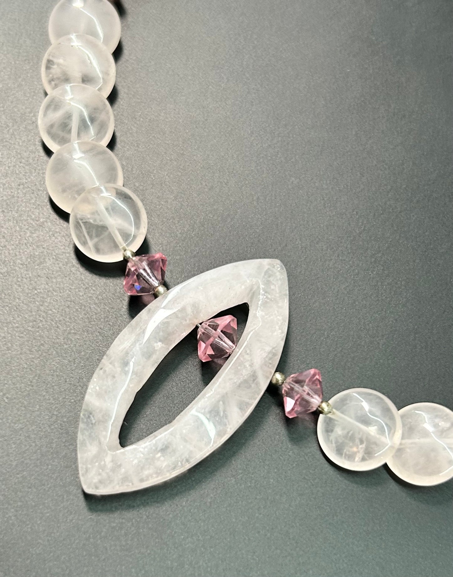 Sterling Silver Rose Quartz & Glass Necklace