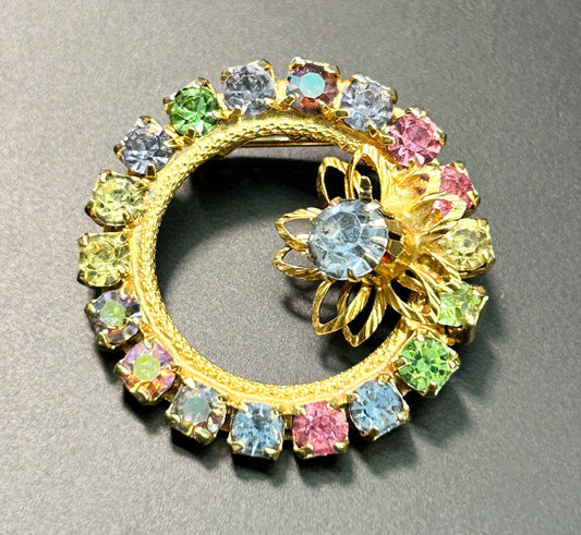 Vintage Colorful Rhinestone Brooch