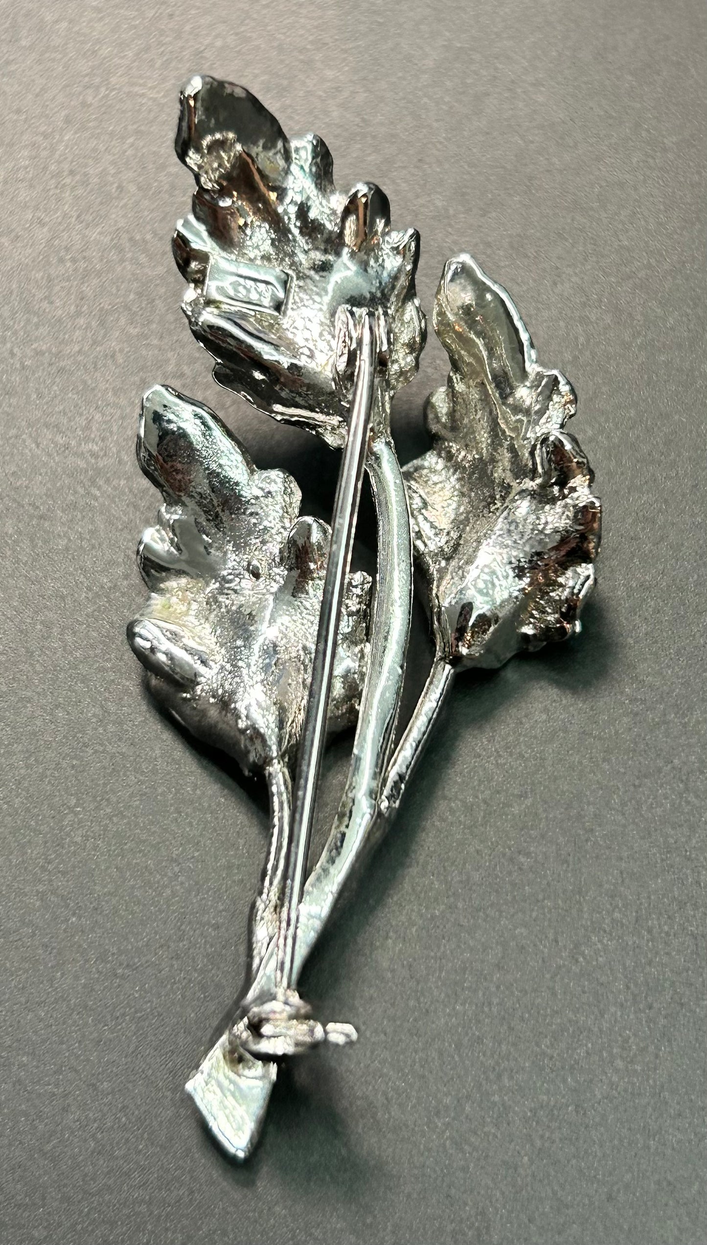 835 Silver Ruby Leaf Brooch