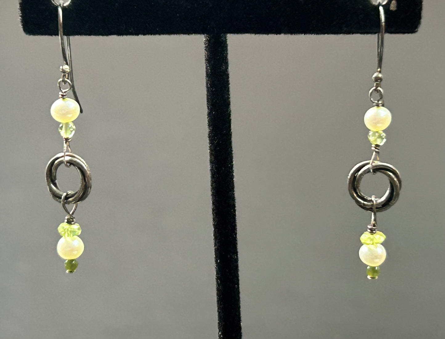 Sterling Silver Pearl & Peridot Earrings