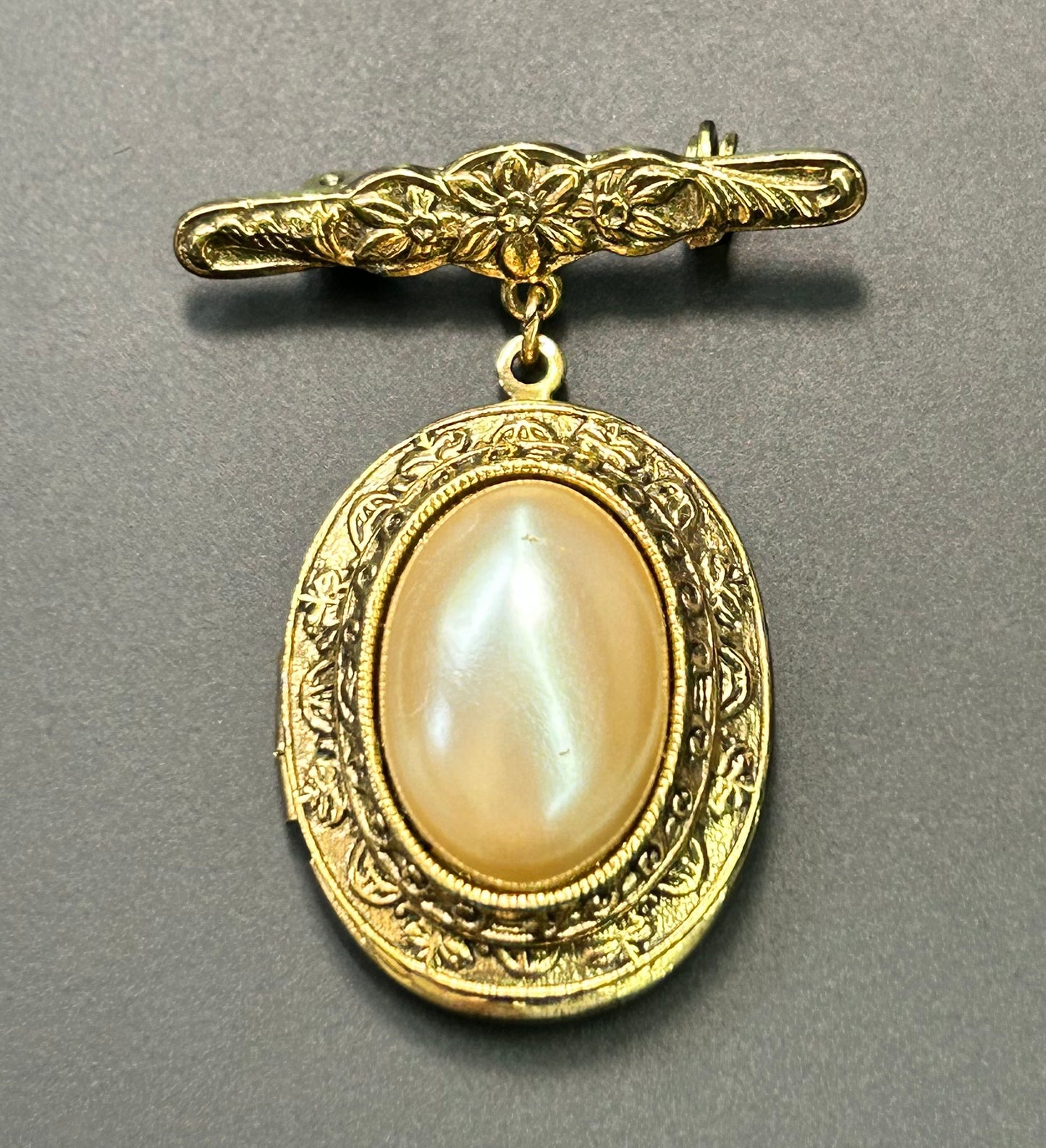 Vintage Faux Pearl Locket Brooch
