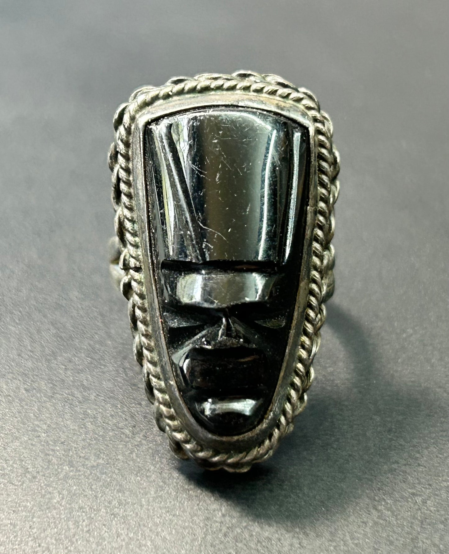 Mexico Sterling Silver Carved Face Ring