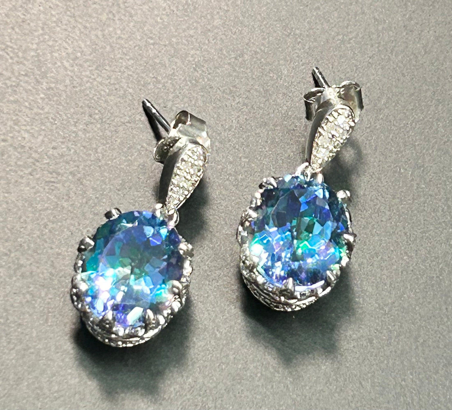 Sterling Silver CZ & Diamond Earrings