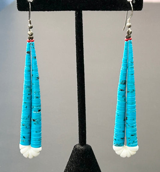 Turquoise Heishi & Shell Sterling Silver Jacla Earrings