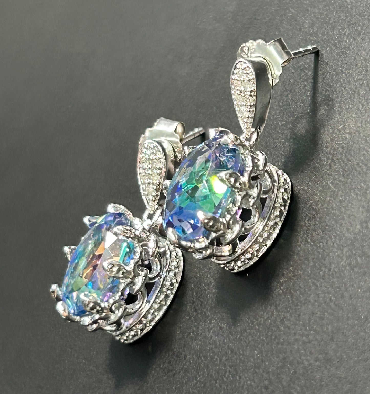 Sterling Silver CZ & Diamond Earrings