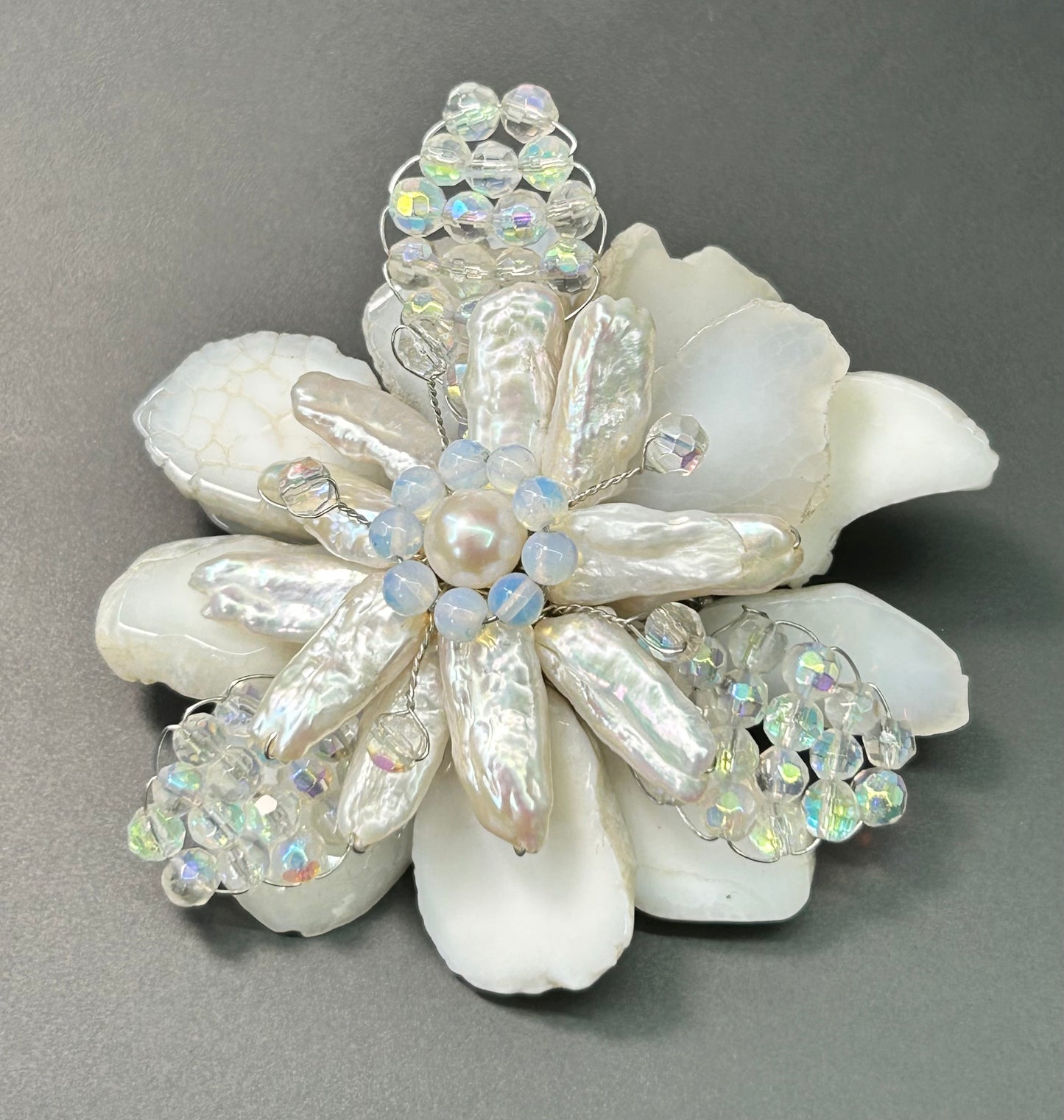 Stone & Pearl Flower Brooch