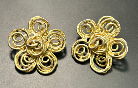 Gold Tone Flower Clip Earrings