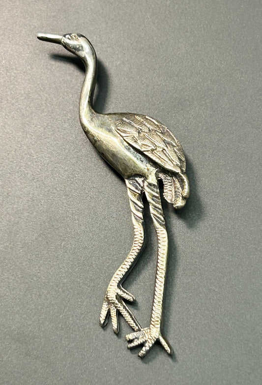 Taxco Mexico Sterling Silver Crane Brooch