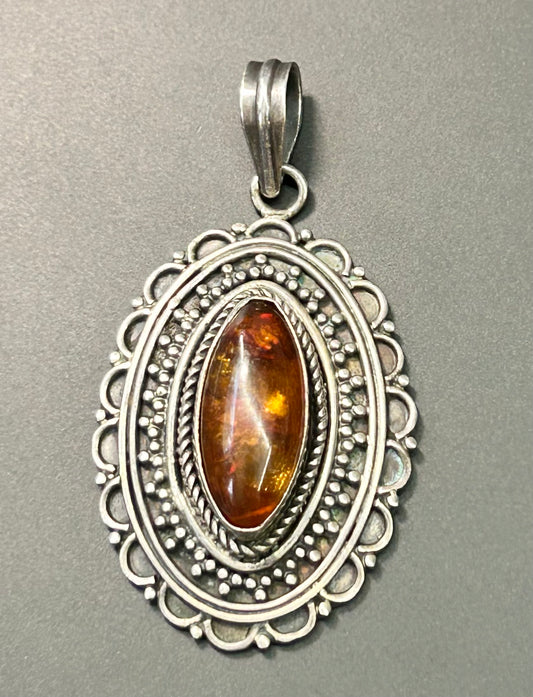 Sterling Silver Amber Pendant