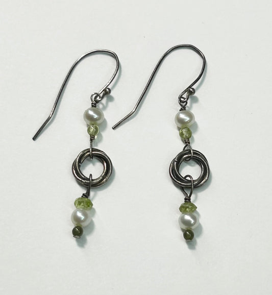 Sterling Silver Pearl & Peridot Earrings