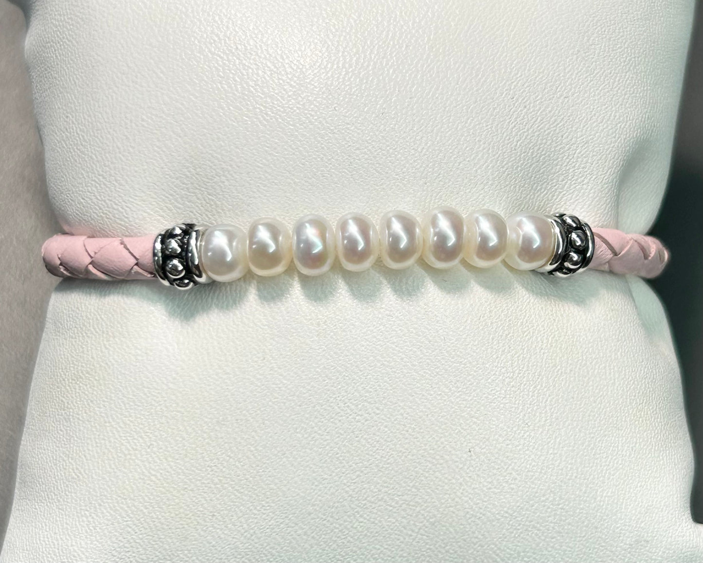 Sterling Silver Pearl & Leather Bracelet