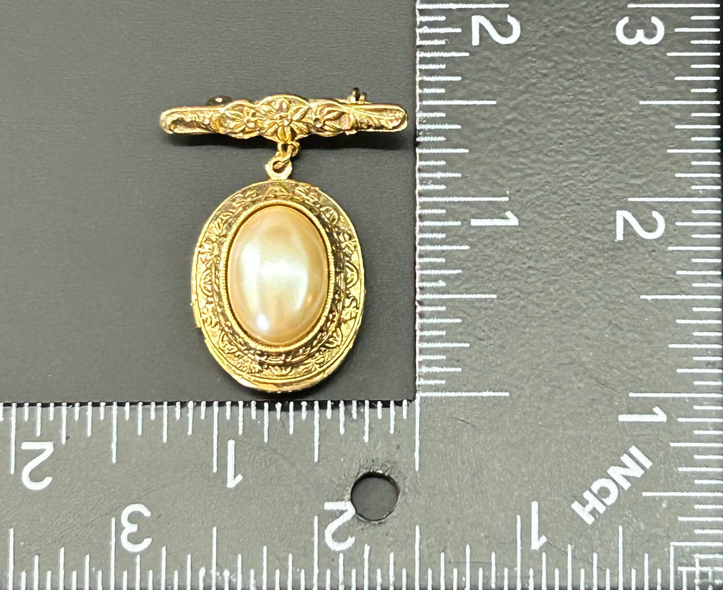 Vintage Faux Pearl Locket Brooch