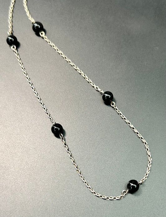 Sterling Silver Black Bead Necklace