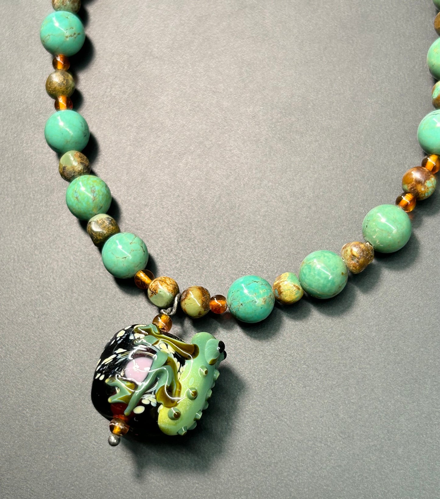 Lampwork Frog Bead Turquoise Sterling Silver Toggle Necklace