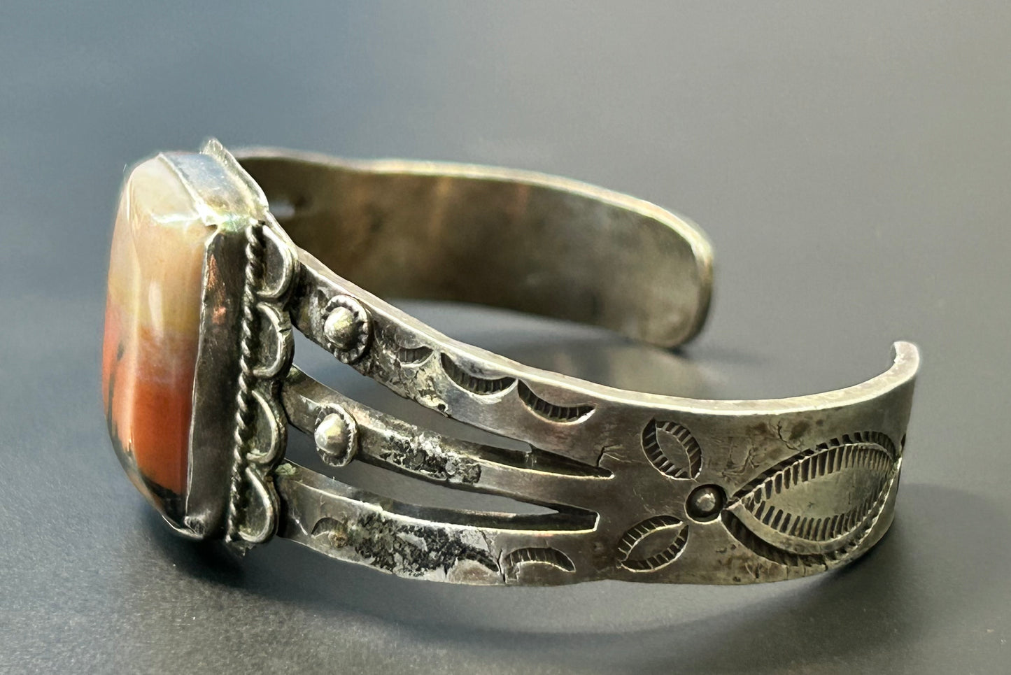 Native American Sterling Silver Petrified Wood Bracelet