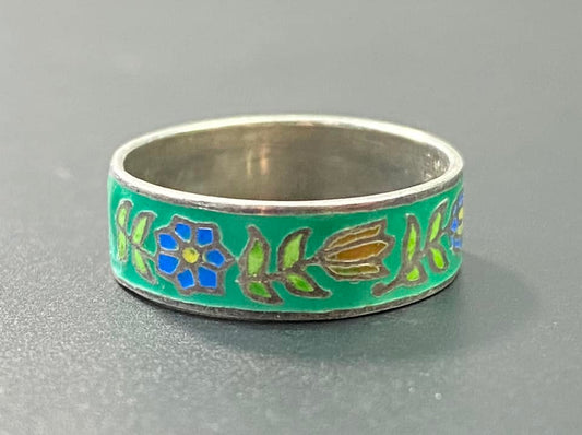 Vintage Sterling Silver Enamel Ring