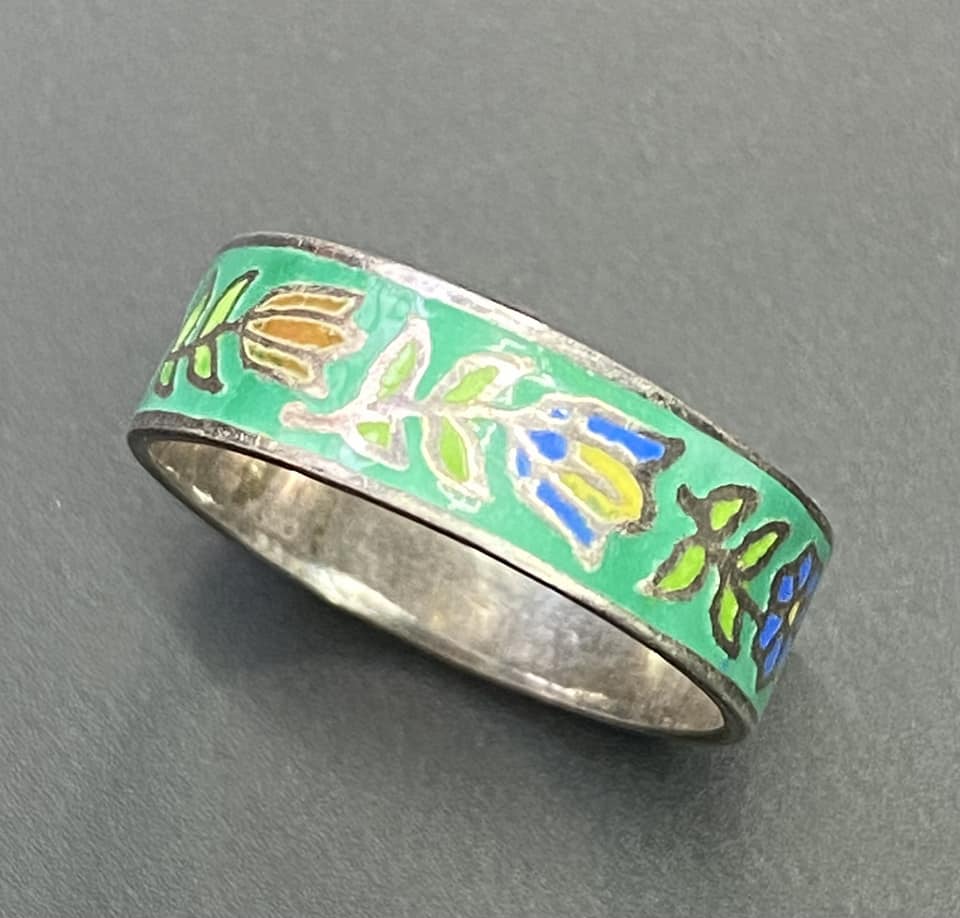 Vintage Sterling Silver Enamel Ring