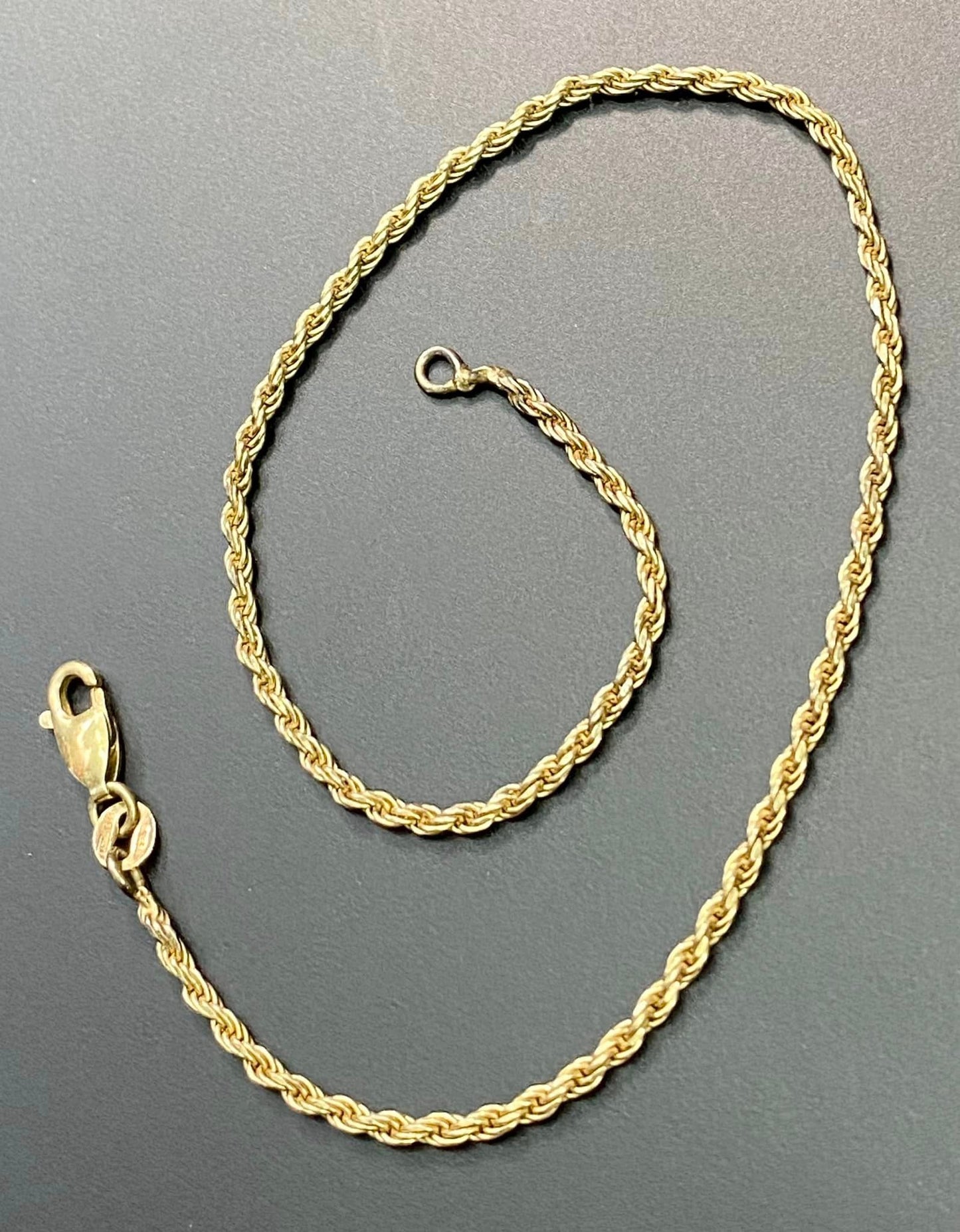 10" Italy Sterling Silver Vermeil Rope Chain Bracelet