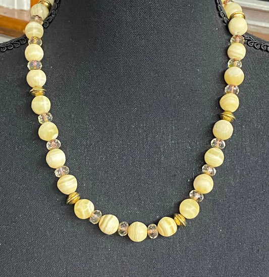 Agate Glass & Gold Tone Bead Necklace