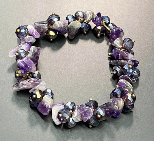 Amethyst & Glass Stretch Bracelet