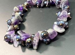 Amethyst & Glass Stretch Bracelet