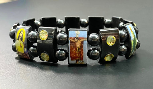 Religious Hematite Stretch Bracelet