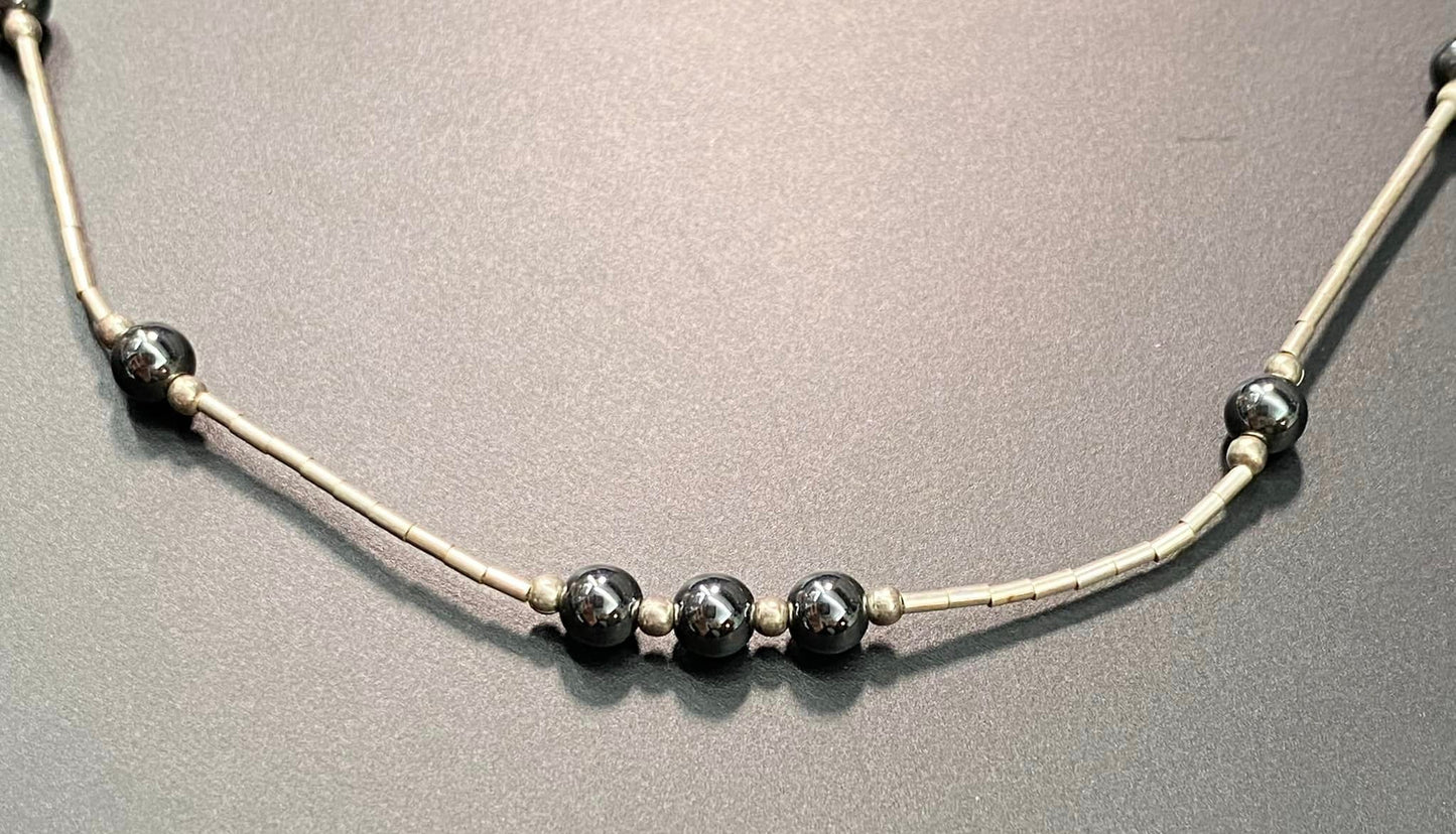 Sterling Liquid Silver Hematite Necklace