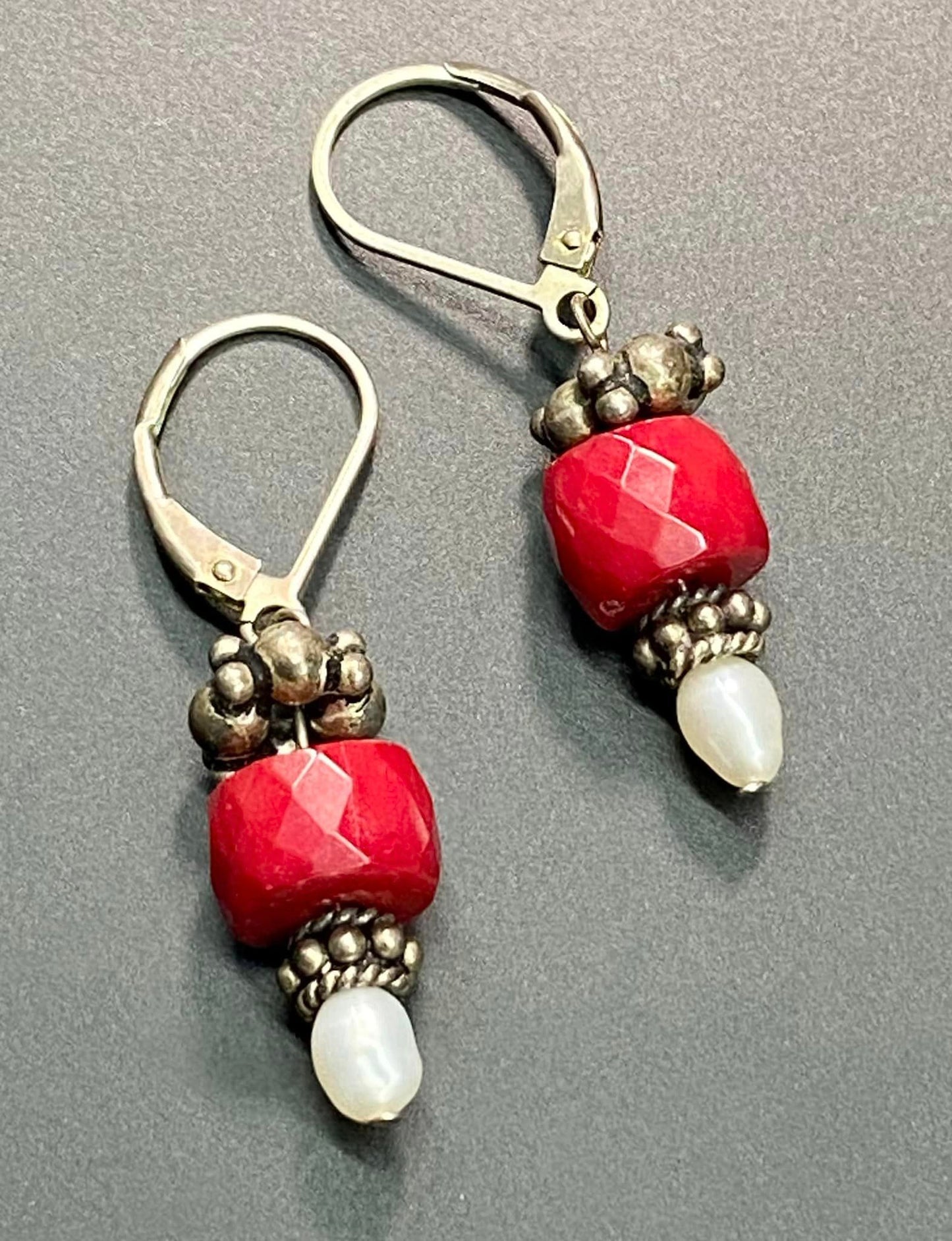 Sterling Silver Glass Bead & Pearl Earrings