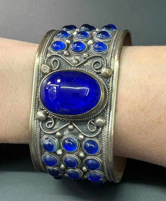 Blue Glass Cabochon Cuff Bracelet