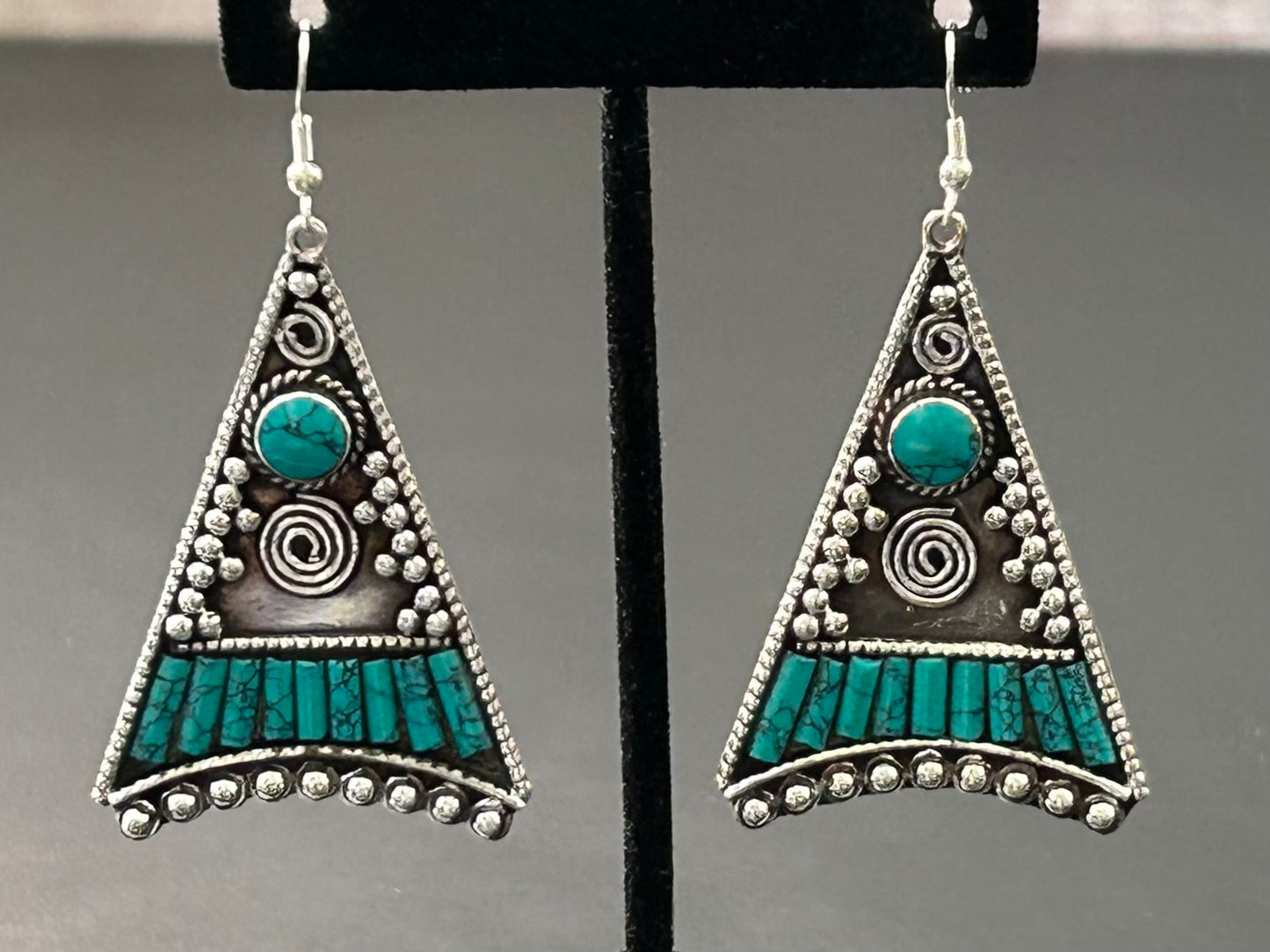 Silver Tone Faux Turquoise Earrings