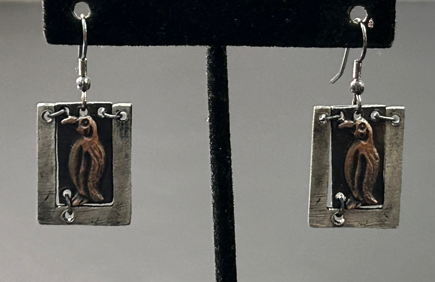 Destressed Look Penguin Earrings