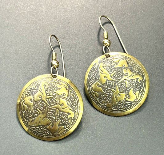 Brass Celtic Knot Horse Earrings