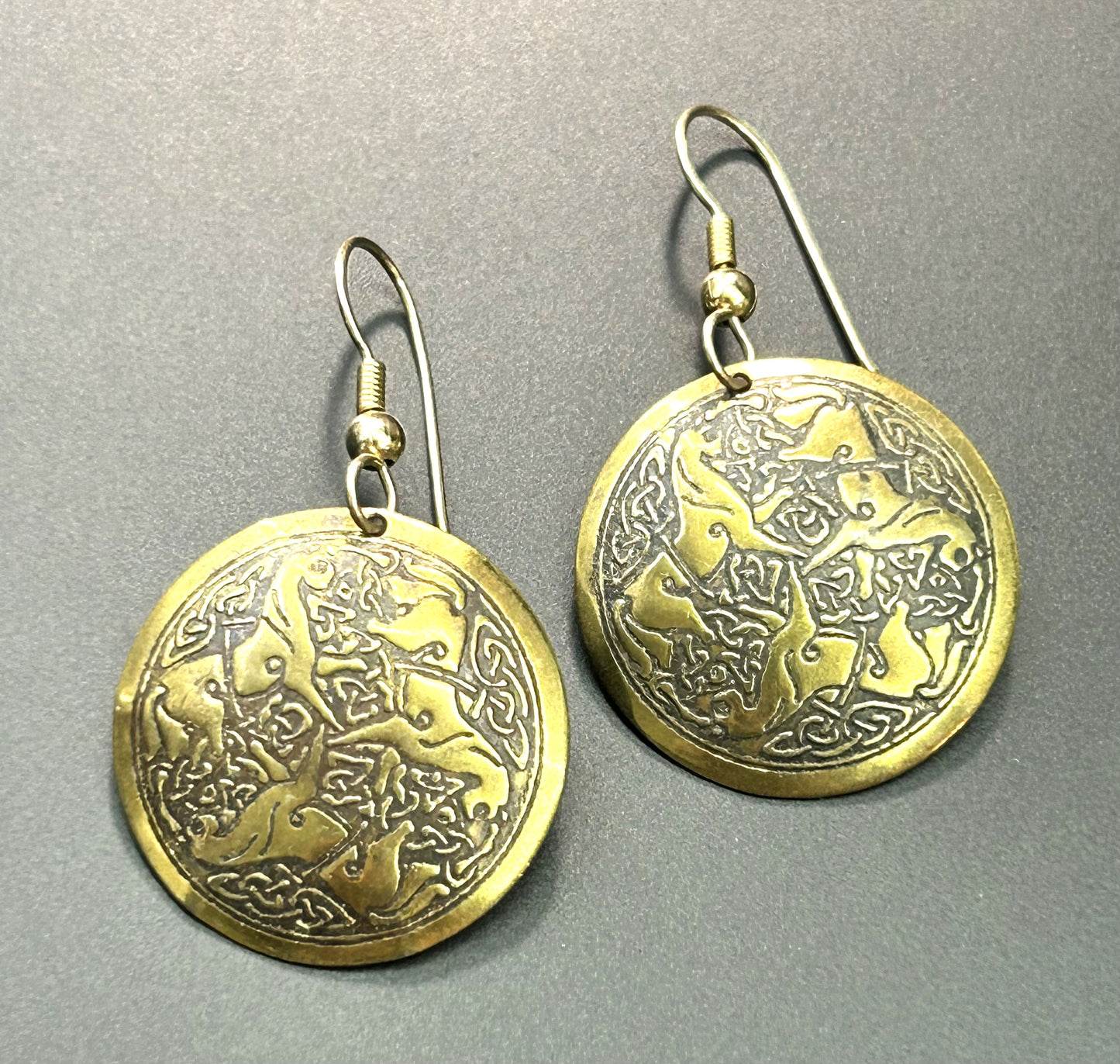 Brass Celtic Knot Horse Earrings