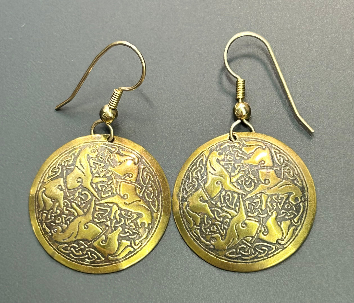Brass Celtic Knot Horse Earrings
