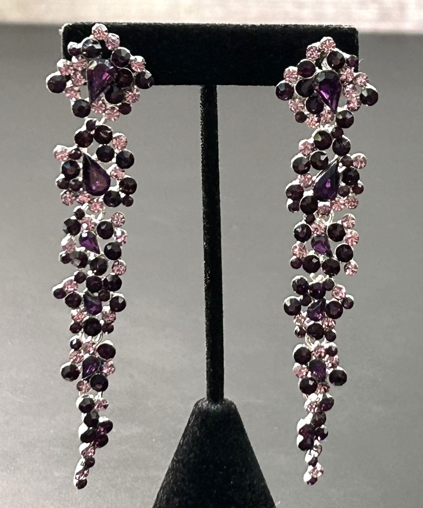 Purple Rhinestone Drop Earrings