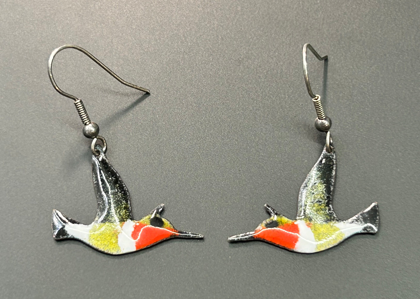 Painted Copper Hummingbird Earrings
