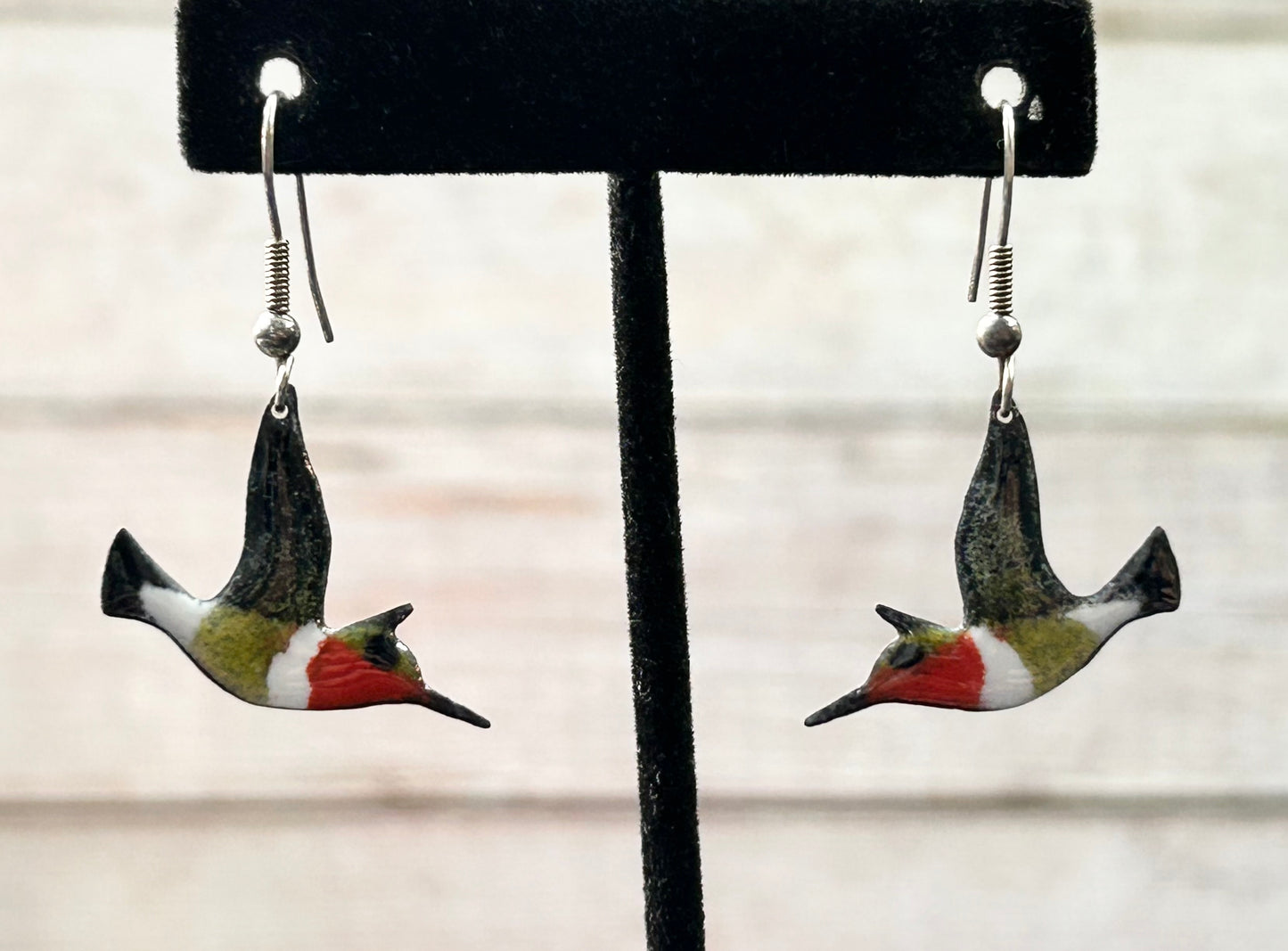 Painted Copper Hummingbird Earrings