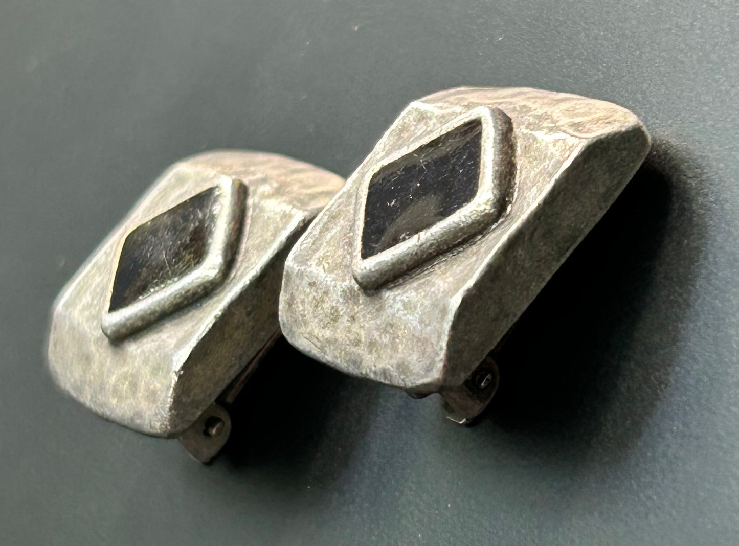 Hammered Black Clip Earrings