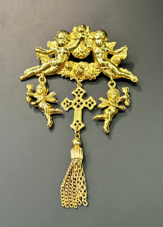 Gold Tone Angel Brooch