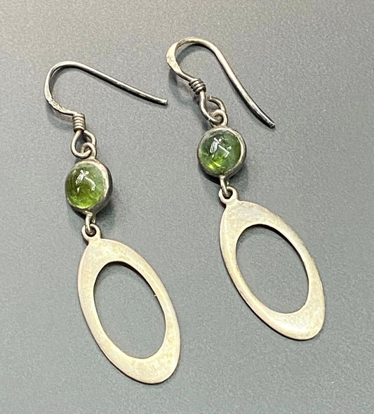 Sterling Silver Green Cabochon Earrings